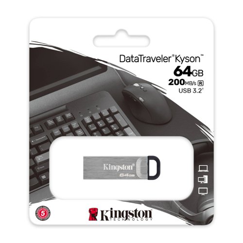8KIDTKN64GB | Kingston’s DataTraveler® Kyson is a high-performance Type-A USB flash drive with extremely fast transfer speeds of up to 200MB/s Read and 60MB/s Write, allowing quick and convenient file transfers. With up to 256GB  of storage, you can store and share photos, videos, music and other content on the go. The capless metal design will save you the trouble of losing a cap, and the functional loop makes it easy to be taken wherever you go.