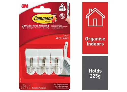 3M Command Small Wire Hooks With Command Adhesive Strips White (Pack 3) - 7100117747