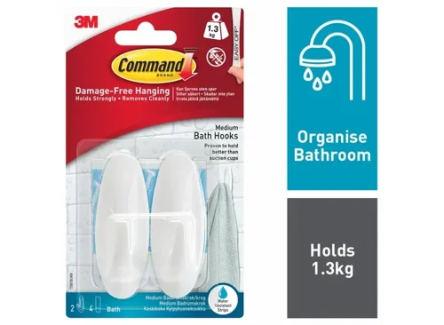 3M Command Medium Bath Oval Hooks With Command Adhesive Strips White (Pack 2) - 7100119054