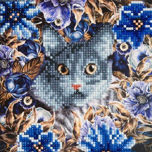 Crystal Art Cat and Flowers 18 x 18cm Card CCK-A4