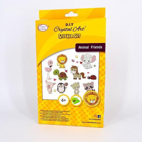 10117CB | This set of 10 animal friends-themed Crystal Art stickers can be peeled off and stuck onto any craft project, card, home decor etc!Stickers measure approximately 8-10cm and each one takes around 20-25 minutes to complete.Animal Friends- Page of 10 stickers. 
