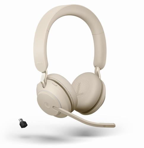 Jabra Evolve 2 65 Bluetooth 5.0 Noise Isolating Stereo Headset DSP Function Boom Microphone Certified for Microsoft Teams Beige