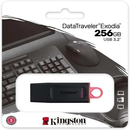 Kingston Technology 256GB Data Traveller Exodia USB3.2 Gen1 Flash Drive Black and Pink  8KIDTX256GB