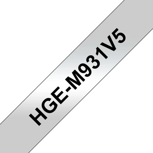 21240J - Brother HGEM931V5 Black on Matt Silver 8M x 12mm High Grade Tape 5 pack
