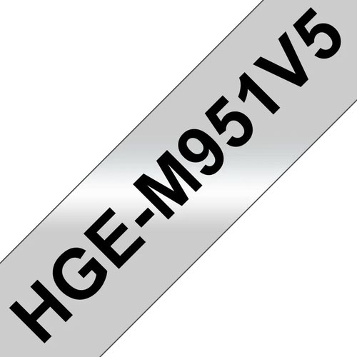 25510J - Brother HGE-M951V5 Black on Matt Silver 8M x 24mm High Grade Tape 5pk