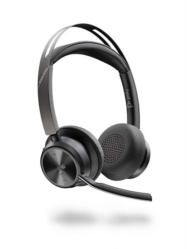 8PO77Y87AA | Voyager Focus 2 UC USB-A Headset is recommended for Professionals on calls all day in a noisy home or office environments.Create a focus zone all around you with the Voyager Focus 2. All you hear is your call with three levels of hybrid active noise cancelling (ANC). All they hear is you with our pro-grade microphones using Poly Acoustic Fence technology. It's all the Poly next-level engineering you expect with the wear-it-all-day comfort you need.Experience acoustic excellence others can't touch. Loud and distracting backgrounds is just gone with 3-levels of advanced digital hybrid ANC. With this headset, you're ready to have the most critical conversations with confidence.It's you loud and clear. That's all callers hear. The discreet microphone boom on the Voyager Focus 2 is not only ultra-noise cancelling but, with its multiple microphone Acoustic Fence technology, literally creates a virtual noise-free bubble in front of your mouth. It's so good it even meets the Microsoft Teams Open Office premium microphone requirements. The focus stays on you, right where it belongs.Stay engaged during a full day of calls wearing an ultra-comfortable headband with a super cushioned sling and plush ear cushions. The Voyager Focus 2 is designed with you in mind stay focused and productive all day.With up to 19 hours of talk time, it lasts all day. If you need more just plug it in and use it as a corded headset. Connect to a computer with the included new BT700 USB adapter for improved wireless range. Or connect to your mobile via Bluetooth v5.1.Included in the Box:Headset, Charging stand, Bluetooth adaptor, User guide, USB-A charging cable & Pouch