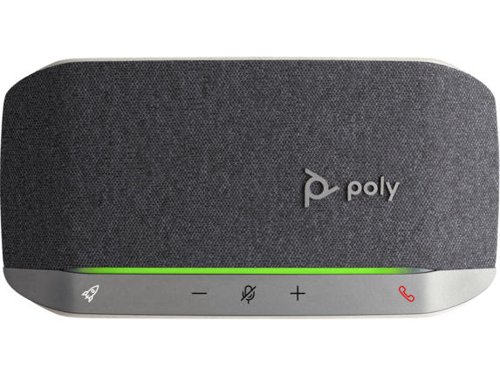 8PO7F0J7AA | Let's face it: the audio on your laptop and smartphone aren't great. Sound like the professional you are with Poly Sync 20 USB/Bluetooth smart speakerphone for remarkable audio anywhere. The Poly Sync 20 is Zoom certified for a seamless Zoom communication experience.Focus on what's being said and help keep echo and noise out of the meeting with the smart multi-microphone array. You and your remote participants sound amazing with the high-performance speaker. A programable button puts your favorite function at your fingertips play/pause music, last-number redial and voice assistant it's up to you. What's the status of a call? You'll know even from a distance by the highly visible light bar.The internal battery is ready to go with up to 20 hours of portable use on a full charge (Charge time of 4 hours). You can even use it to charge your smartphone via USB.Includes a Carry case & Lanyard