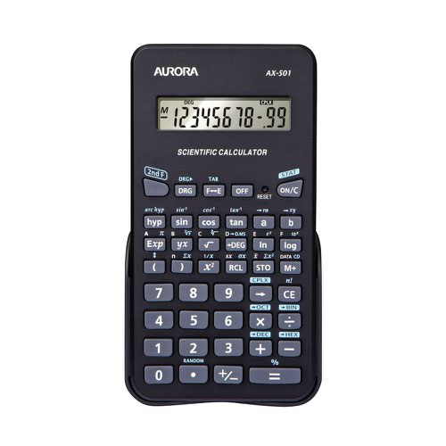 The Aurora AX-501 is a great value for money entry level scientific calculator featuring a clear 10 digit LCD display,  a very durable and robust case, and a total of 131 functions including Complex number calculations and a very useful IN/HEX/OCT/DEC base conversion function.POWER SOURCE: 1 x LR1130 included