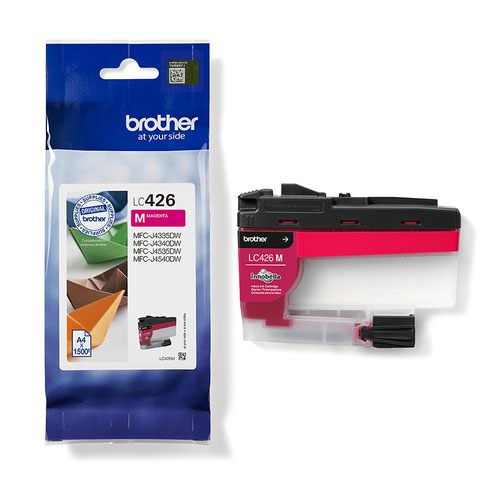 BRLC426M | Looking for a cartridge that offers effortless performance every time you print? The Brother magenta LC426M Ink Cartridge, with colour fade resistant properties guarantees smooth, reliable and top quality printouts from your first to your last print. Our perfectly balanced inks ensure your printer stays working at its best. Brother consider the environmental impact at every stage of your ink cartridge life cycle, reducing waste at landfill. All our hardware and ink cartridges are built to have as little impact on the environment as possible.  Genuine Brother LC426M ink cartridge - worth it every time