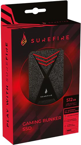 SureFire Bunker Gaming SSD USB 3.2 Gen 1 512GB Black 12+ Games 53683 - SUF53683