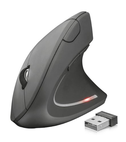8TR22879 | Wireless mouse with ergonomic vertical design to reduce arm and wrist strain.Thanks to its ergonomic design and comfortable thumb rest, you can work or study effortlessly for hours at the office or at home. The vertical layout brings your underarm and wrist into a natural position which relaxes the muscles in your hand, wrist and arm. The rubber coating of this mouse makes sure your grip remains firm while working for longer periods of time.Who said ergonomics was boring? Simply plug in the micro-USB receiver into a USB port and you have access to an 800/1200/1600 dpi optical sensor for accurate control. Switch dpi with the dedicated button or browse quickly through different web pages with the two thumb buttons.Experience the convenience of a wireless mouse and keep your desk organized. The receiver of this mouse allows it to work wirelessly within a range of 10 metres. It also features an on/off switch so that you can save energy by turning off the mouse when you are not using it.