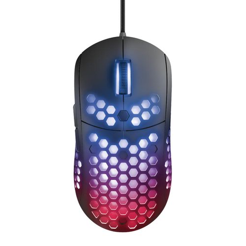 Lightweight RGB illuminated gaming mouse with honeycomb shell.When you’re out on the battlefield, you don’t have time to think. That’s why you need a mouse that can keep up. The Trust Gaming GXT 960 Graphin is lightweight, blazing fast and has an adjustable polling rate of up to 1000Hz. It’s durable, uses ultra-low friction gliding pads for smooth movement and has a unique identity due the RGB lighting. Shoot first, ask questions later.When you’ve got the weight of your teammates on your shoulders, you don’t want the weight of your mouse slowing you down. The GXT 960 Graphin weighs only 74 grams thanks to its honeycomb shell housing. Combined with the polling rate of up to 1000Hz, the adjustable resolution of up to 10.000 DPI and the ultra-low friction gliding pads, you will have the advantage over your opponents.But speed can only get you so far; your equipment needs to be reliable. The zero drag braided cable makes sure you will move your mouse around freely, without having to worry about it getting jammed behind something on your desk. Also, the Graphin has two easy to reach thumb buttons giving you complete control over your games, while the two main buttons inspire you to keep your finger on the trigger.The honeycomb design isn’t just useful, it gives the GXT 960 Graphin a unique look, too. Adjust the RGB lighting to your liking with the advanced software and show the world who it is they’re dealing with. The next time you go to a LAN party, they’ll be sure to remember you.