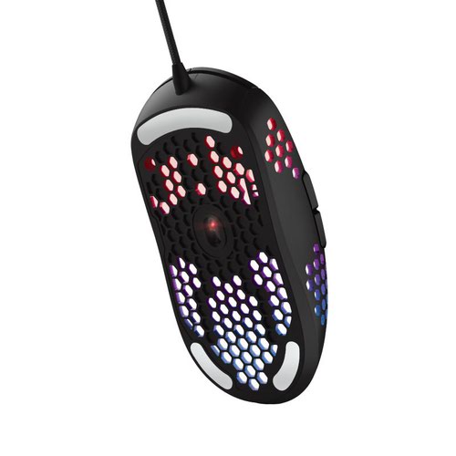8TR23758 | Lightweight RGB illuminated gaming mouse with honeycomb shell.When you’re out on the battlefield, you don’t have time to think. That’s why you need a mouse that can keep up. The Trust Gaming GXT 960 Graphin is lightweight, blazing fast and has an adjustable polling rate of up to 1000Hz. It’s durable, uses ultra-low friction gliding pads for smooth movement and has a unique identity due the RGB lighting. Shoot first, ask questions later.When you’ve got the weight of your teammates on your shoulders, you don’t want the weight of your mouse slowing you down. The GXT 960 Graphin weighs only 74 grams thanks to its honeycomb shell housing. Combined with the polling rate of up to 1000Hz, the adjustable resolution of up to 10.000 DPI and the ultra-low friction gliding pads, you will have the advantage over your opponents.But speed can only get you so far; your equipment needs to be reliable. The zero drag braided cable makes sure you will move your mouse around freely, without having to worry about it getting jammed behind something on your desk. Also, the Graphin has two easy to reach thumb buttons giving you complete control over your games, while the two main buttons inspire you to keep your finger on the trigger.The honeycomb design isn’t just useful, it gives the GXT 960 Graphin a unique look, too. Adjust the RGB lighting to your liking with the advanced software and show the world who it is they’re dealing with. The next time you go to a LAN party, they’ll be sure to remember you.