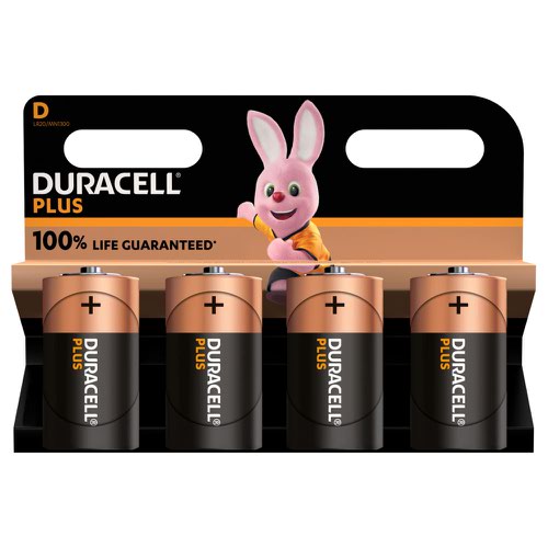 Duracell Plus D Alkaline Batteries (Pack 4) MN1300B4PLUS