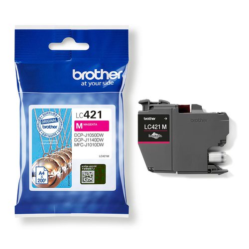 BRLC421M | Looking for a cartridge that offers effortless performance every time you print? The Brother magenta LC421M Ink Cartridge, with colour fade resistant properties guarantees smooth, reliable and top quality printouts from your first to your last print. Our perfectly balanced inks ensure your printer stays working at its best. Brother consider the environmental impact at every stage of your ink cartridge life cycle, reducing waste at landfill. All our hardware and ink cartridges are built to have as little impact on the environment as possible.  Genuine Brother LC421M ink cartridge - worth it every time