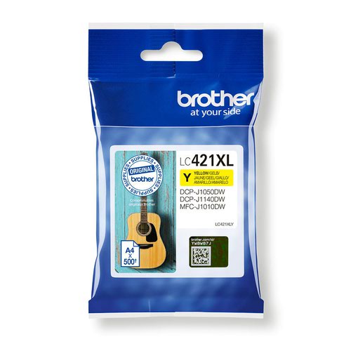 BRLC421XLY | Looking for a cartridge that offers effortless performance every time you print? The Brother high yield yellow LC421XLY Ink Cartridge, with colour fade resistant properties guarantees smooth, reliable and top quality printouts from your first to your last print. Our perfectly balanced inks ensure your printer stays working at its best. Brother consider the environmental impact at every stage of your ink cartridge life cycle, reducing waste at landfill. All our hardware and ink cartridges are built to have as little impact on the environment as possible.  Genuine Brother LC421XLY high yield ink cartridge - worth it every time