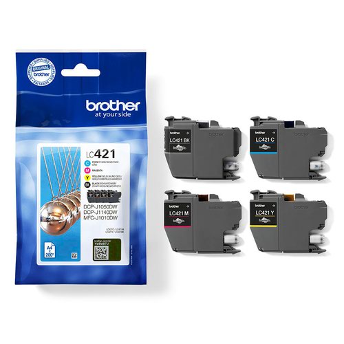 Brother Black Cyan Magenta Yellow Standard Capacity Ink Cartridge Multipack 4 x 200 pages (Pack 4) - LC421VAL