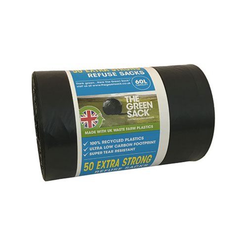 The Green Sack Extra Strong Refuse Sack 60 Litre Black Roll (Pack 50) 0703111