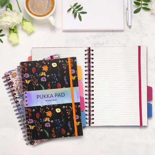 Pukka Pad Bloom B5 Hardback Project Book Assorted Designs (Pack 3) 9494-BLM(ASST)