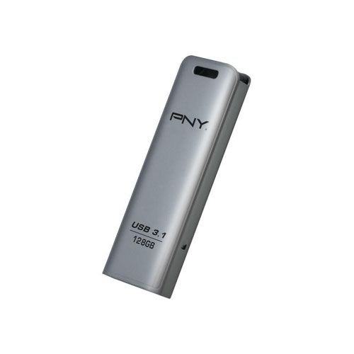 PNY 128GB Elite Steel USB 3.1 Stainless Steel Flash Drive Capless Sliding Design 80Mbs Write Speed 20Mbs Read Speed