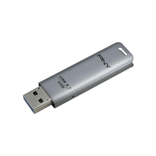 PNY 64GB Elite Steel USB 3.1 Stainless Steel Flash Drive Capless Sliding Design 80Mbs Write Speed 20Mbs Read Speed PNY