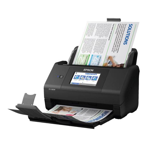 8EPB11B258401BY | Save time with this easy-to-use, wireless, auto-sheet feed scanner with 10.9 cm touchscreen and scan direct features.Keep your business organised with this high-speed, A4, auto-duplex scanner with auto-sheet feed. Using the large 10.9cm screen and wi-fi you can save your documents directly to where they need to be. Work fast and smart with customisable presets.Scanning made easy: with the 10.9cm touchscreen you can scan wirelessly direct to network and cloud folders, email addresses, or attached USB memory stick - no computer required.Double-sided scanning in a single pass, 100-sheet auto document feeder and scan speeds of 35ppm/70ipm mean you'll be able to complete your work quickly and save time.Scan direct from the scanner’s touchscreen and create customisable presets and layouts without the need for a computer. You can also scan and share using your PC or Mac, with Epson ScanSmart software or use your phone or tablet with the Epson Smart Panel app.Intelligent colour and image adjustments - auto crop, skew correction, blank page and background removal with Epson’s Image Processing Technology.With inbuilt sensors for paper jams, double-feeding, and dirt-on-glass detection, all documents are kept safe and scanned to the highest quality.Scan anything between 27-409 gsm, including receipts, business cards, plastic cards and more, producing high quality digital files.