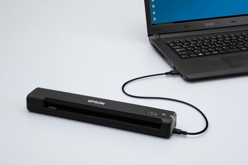 8EPB11B252401 | This latest mobile A4 scanner makes it easy to scan in compact SOHO environments, or even take on the road when needed.The ES-50 can quickly be transported and set up, making it easy to stay highly organised anywhere there is access to a USB socket, including a laptop or PC. It's ideal for SOHO environments with limited space where a simple scanning solution is required.The compact design and USB connectivity make it easy to use the ES-50 wherever it's needed.Epson's new ScanSmart software makes it effortless for anyone to scan how they want, providing an easy-to-use step by step scanning solution. Users can save and send files in common formats like PDF, jpeg, tiff and many more. Continuous scanning with automatic feed mode speeds up the scanning process, while the CIS sensor delivers instant scanning with no warm up time.The ability to scan a wide range of document and media types makes this model a reliable asset. It handles paper from 35gsm to 270gsm, and long paper up to 1.8 metres.