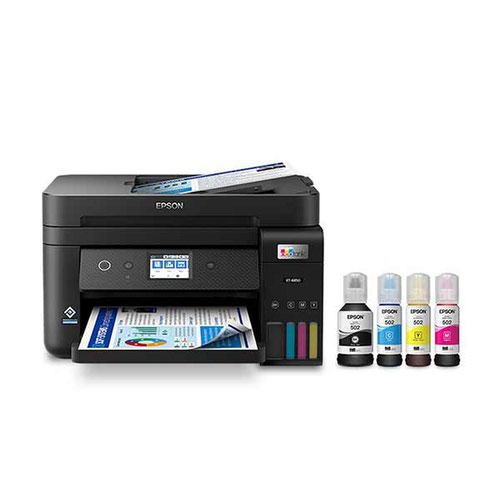 8EPC11CJ60401 | Enjoy high-speed, business quality printing at an ultra-low cost with this multifunction inkjet with fax and ADF, perfect for home offices. Save up to 90% on printing costs with Epson’s cartridge-free EcoTank printers. Supplied with high yield ink bottles, the integrated ink tanks are easy to fill thanks to the specially engineered ink bottles. With no cartridges to replace, flexible connectivity features, fax and ADF, this is the perfect printer for anyone looking for high-quality prints at an incredibly low cost per page.EcoTank provides hassle-free printing for homes and small offices - the ultra high capacity ink tanks allow mess-free refills and the key-lock bottles are designed so only the correct colour can be inserted.This economical printer saves you up to 90% on printing costs and comes with an extra black ink bottle for up to 3 years worth of ink included in the box. One set of ink bottles delivers up to 7,500 pages in black and 6,000 in colour, equivalent of up to 72 cartridges worth of ink!Epson Smart Panel app enables you to control your printer from your smart device. You can print, copy and scan documents and photos, set up, monitor and troubleshoot your printer, all from your phone or tablet.Featuring a 6.1cm colour touchscreen, automatic double-sided printing and 30- page document feeder, fax, 250-page front paper tray and print speeds of up to 15.5 pages per minute, you can speed through a variety of tasks with ease.Featuring a compact design and full Wi-Fi, Wi-Fi Direct and Ethernet connectivity, you can easily integrate this printer with your existing home or office set-up and print from mobiles, tablets and laptops