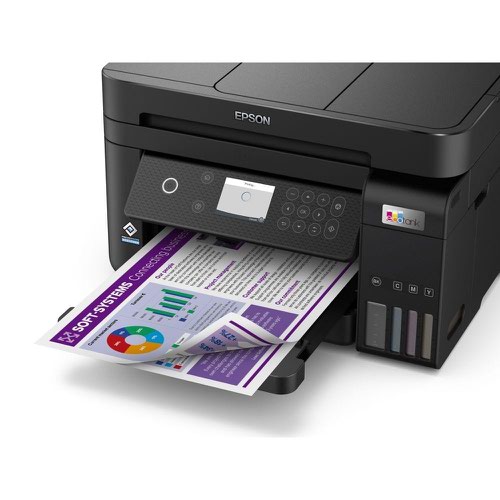 Enjoy high-speed, business quality printing at an ultra-low cost with this multifunction inkjet with ADF, perfect for busy homes and small officesSave up to 90% on printing costs with Epson’s cartridge-free EcoTank printers. Supplied with high yield ink bottles, the integrated ink tanks are easy to fill thanks to the specially engineered ink bottles. With no cartridges to replace, flexible connectivity features and ADF, this is the perfect printer for anyone looking for high-quality prints at an incredibly low cost per page.EcoTank provides hassle-free printing for homes and small offices - the ultra-high capacity ink tanks allow mess-free refills and the key-lock bottles are designed so only the correct colour can be inserted.This economical printer saves you up to 90% on printing costs and comes with an extra black ink bottle for up to 3 years worth of ink included in the box. One set of ink bottles delivers up to 7,500 pages in black and 6,000 in colour, equivalent of up to 72 cartridges worth of ink!Epson Smart Panel app enables you to control your printer from your smart device. You can print, copy and scan documents and photos, set up, monitor and troubleshoot your printer, all from your phone or tablet.Featuring a 6.1cm colour LCD screen, automatic double-sided printing and 30-page document feeder, 250-page front paper tray and print speeds of up to 15.5 pages per minute, you can speed through a variety of tasks with ease.Featuring a compact design and full Wi-Fi, Wi-Fi Direct and Ethernet connectivity, you can easily integrate this printer with your existing home or office set-up and print from mobiles, tablets and laptops.With PrecisionCore Heat-Free Technology you can enjoy reduced energy consumption and less need for replacement parts. The printhead also comes pre-installed so setting up your printer is hassle-free.