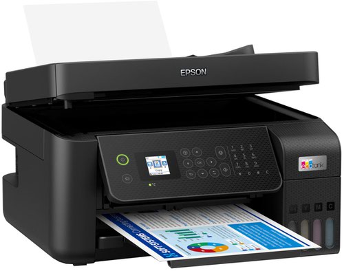Enjoy business quality and mobile printing at an ultra-low cost with this multifunction inkjet with fax, perfect for busy homes and small officesSave up to 90% on printing costs with Epson’s cartridge-free EcoTank printers. Supplied with high yield ink bottles, the integrated ink tanks are easy to fill thanks to the specially engineered ink bottles. With no cartridges to replace, flexible connectivity features and fax, this is the perfect printer for anyone looking for high-quality prints at an incredibly low cost per page.EcoTank provides hassle-free printing for homes and small offices - the ultrahigh capacity ink tanks allow mess-free refills and the key-lock bottles are designed so only the correct colour can be inserted.This economical printer saves you up to 90% on printing costs and comes with up to 3 years worth of ink included in the box. One set of ink bottles delivers up to 4,500 pages in black and 7,500 in colour, equivalent of up to 72 cartridges worth of ink!The Epson Smart Panel app enables you to control your printer from your smart device. You can print, copy and scan documents and photos, set up, monitor and troubleshoot your printer, all from your phone or tablet.Featuring a 3.7cm colour LCD screen, 30-page automatic document feeder and fax, 100-sheet rear paper tray and print speeds of up to 10 pages per minute, you can speed through a variety of tasks with ease.Featuring a compact design and full Wi-Fi, Wi-Fi Direct and Ethernet connectivity, you can easily integrate this printer with your existing home or office set-up and print from mobiles, tablets and laptops