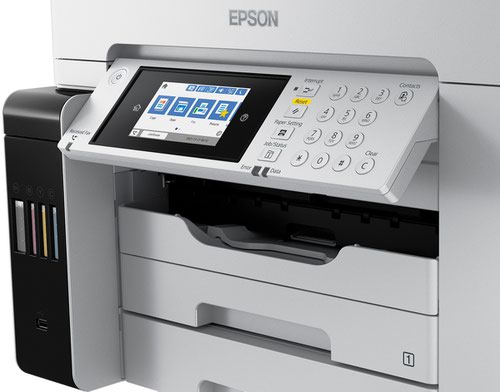 Fast and feature-rich, this A3 colour multifunction printer delivers hassle-free printing at an ultra-low cost total cost of ownership. Print, scan, copy and fax with this easy-to-use EcoTank Pro Wi-Fi printer, that delivers an exceptionally low cost-per-page and reduces your energy consumption thanks to Heat-Free technology. With fast print and scan speeds, A3 and A4 jobs can be accomplished quickly. Using Open Platform, seamlessly integrate a variety of software solutions into existing IT infrastructure to improve efficiency.Save every time you print with the ET-16680. Thanks to low-cost ink bottles, benefit from incredibly low costs-per-page. Epson's Heat-Free technology keeps energy consumption down to a minimum, saving on energy bills.The ET-16680 offers a first page out time of just 5.5 seconds and print speeds up to 25 pages per minute. The automatic document feeder can scan up to 26 images per minute.A variety of software solutions can be integrated into existing IT infrastructure to improve efficiency. This includes Epson Remote Services (ERS) which offers cloud-based device monitoring and management system that delivers advanced remote diagnostics for Epson business products.Minimising refills, this EcoTank Pro can print thousands of pages before needing more ink. Two trays offer a capacity of 500-sheets. Free yourself from manual page loading with a generous 50-sheet rear feed and ADF.Selecting features is easy with the LCD colour touchscreen. And refilling the large front ink tanks is simple with the resealable, intuitive and drip-free ink bottles.