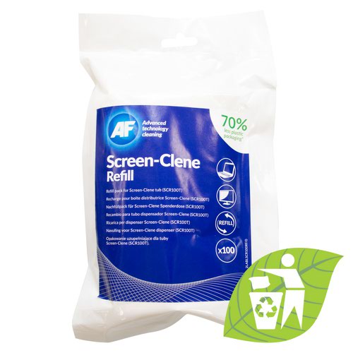 AF PC Screen Cleaning Wipes Eco Refill Pouch (Pack 100) SCR100R