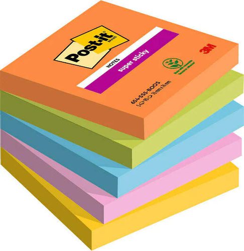 Post-it Super Sticky Notes Boost Colours 76x76mm 654-5SS-BOOS (Pack 5)