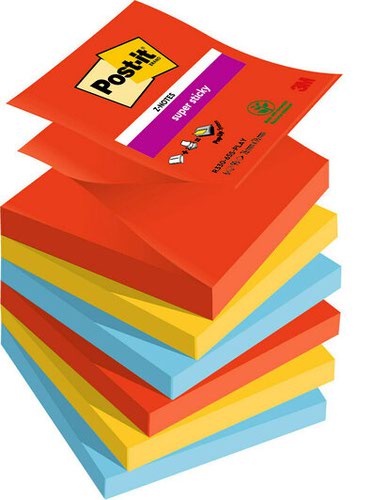 Post it Super Sticky Z Notes Playful Colours 76x76mm 90 Sheets (Pack 6) 7100258797  38858MM
