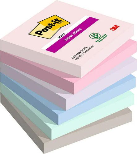 Post-it Super Sticky Notes Soulful Colours 76x76mm 654-6SS-SOUL (Pack 6)