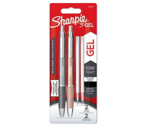 Sharpie S-Gel Metal Gel Pen Medium Point 0.7mm Tip + Refill (Pack 2 Pens + 2 Refills) 2162643