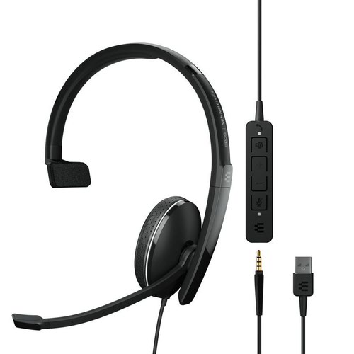 On-ear single-sided USB headset with 3.5 mm jack and detachable USB cable with in-line call control. Work your way with a stylish, comfortable headset designed for the demands of today’s hybrid workplace with superior sound.Experience the elegant and comfortable ADAPT 100 Series. The headsets that adapt to you and your device, whatever device you are using. Enjoy exceptional audio quality and superior sound while soft earpads provide all day comfort. The series includes Microsoft Certified and UC optimized variants with or without ANC so you can block out noise disturbances instantly and enjoy a seamless call experience wherever you go. With flexible connectivity, it’s simply plug and play – working remotely, at the office or on the go.Work in style with an elegant headset designed for the smart office. Experience flexibility and comfort with large on-ear noise-damping earpads and a discreet boom arm that folds neatly away into the headband. Choose ANC variants to effectively block out distracting noises in the office instantly. Choose between UC optimized and Teams Certified variants. Jump straight into Microsoft Teams meeting with dedicated Teams’ button, while smart audio technologies give you peace of mind to focus and boost productivity.Turn any space into your study space with an elegant and superior audio tool. Listen and learn with great sound, while the foldable boom arm and exceptional microphone clarity ensures a good call experience during lectures and group calls. Smart audio technologies reduce noise disturbances to enable you to focus and concentrate on the task at hand, while the lightweight fold-flat design with comfortable earpads makes it easy to carry around.Experience an audio tool that adapts to you wherever you go. Lightweight, foldable and portable, the headset is designed for today’s hybrid workplace with EPOS Voice™ technology and a noise-cancelling microphone. Enjoy a seamless call experience wherever you work, while smart audio technologies and noise-damping earpads ensure a disruption-free workplace, anywhere. With variants optimized for UC and certified for Microsoft Teams, you can optimize your performance however and wherever you work.Included in the box:Headset, acoustic foam ear pad/s mounted on headset, cable with call control (USB-A/USB-C), quick guide, safety guide, compliance sheet