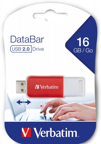 Verbatim Databar USB Drive USB 2.0 16GB Red 49453 USB Memory Sticks VM49453