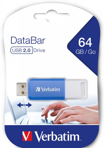 Verbatim Databar USB Drive USB 2.0 64GB Blue 49455 VM49455 Buy online at Office 5Star or contact us Tel 01594 810081 for assistance