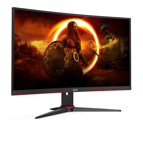 8AOC24G2AE | This 165 Hz display impresses with its lightning-fast 1 ms response time and VA panel, generating extraordinarily powerful colours. The FreeSync Premium support guarantees perfect synchronisation between monitor and GPU.Expand your view with multiple monitor set-up. The narrow border and frameless design offer the minimal bezel distraction for the ultimate battle station.A 165Hz refresh rate, well over twice the industry standard of 60Hz, makes games run smooth as silk. Realize the potential in your graphics card. Forget screen tearing and forget motion blur. Feel your reflexes become one with the action. Never look back.A pixel response time of 1ms means speed without the smear for an enhanced experience. Fast-moving action and dramatic transitions will be rendered smoothly without the effects of ghosting.Enjoy the best quality visuals even in fast paced games. The AMD FreeSync Premium Technology ensures that the GPU’s and monitor’s refresh rates are synchronised, which provides a fluid, tear free gaming experience at highest performance. The AMD FreeSync Premium features a refresh rate of minimum 120Hz, decreasing blur and sharpening the picture for a more life-like experience. The LFC feature eliminates the risk of stutter in case the frame rate drops below the refresh rate.Curved design wraps around you putting you at the centre of the action and provides an immersive gaming experience.Built-in speakers make it easy to catch up with family, friends and colleagues. For movies, music, games and more, you’ll enjoy quality audio without the hassle of connecting external speakers.