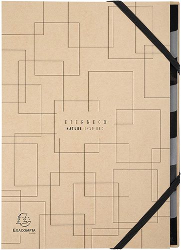 GH56747 | Made from wood residue and coated with vegetable oil, the Eterneco range is an alternative to plastic. The water resistant and recyclable cover is made from new fibres and collected wastepaper. This 9-part multipart file features grey and black inserts with a capacity of 450 sheets of 80gsm paper.