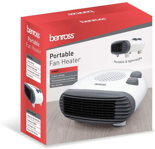 Benross Horizontal Lightweight Fan Heater 2KW with 3 Heat Settings - 0110006 Heaters 95064CP