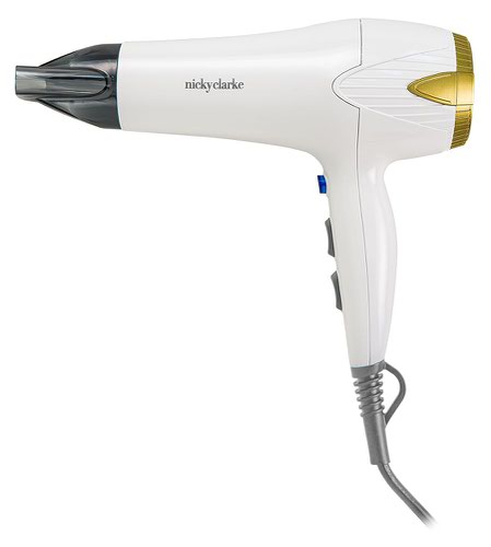 Nicky Clarke 2200W Lightweight Classic Hair Dryers with Frizz Reducing Ionic Technology 3 Heat and 2 Speed Settings White and Gold