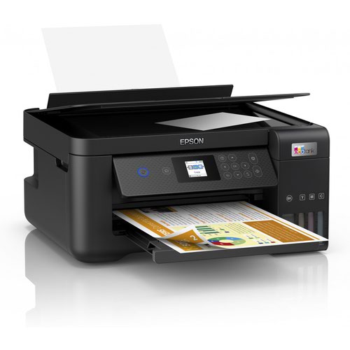 8EPC11CJ63403 | Enjoy mobile printing and an ultra-low cost per page with this multifunction inkjet with double-sided printing, perfect for modern, busy households. Supplied with high yield ink bottles, the integrated ink tanks are easy to fill thanks to the specially engineered ink bottles. With no cartridges to replace, flexible connectivity features and double-sided printing, this is the perfect printer for anyone looking for high-quality prints at an incredibly low cost per page. EcoTank provides hassle-free home printing - the ultra-high capacity ink tanks allow mess-free refills and the key-lock bottles are designed so only the correct colour can be inserted. This economical printer saves you up to 90% on printing costs and comes with an extra black ink bottle for up to 3 years worth of ink included in the box. One set of ink bottles delivers up to 7,500 pages in black and 6,000 in colour, equivalent of up to 72 cartridges worth of ink! Epson Smart Panel app enables you to control your printer from your smart device. You can print, copy and scan documents and photos, set up, monitor and troubleshoot your printer, and let your creativity flow with a range of artistic templates. Featuring a 3.7cm colour LCD screen, automatic double-sided printing, borderless photo printing and print speeds of up to 10.5 pages per minute, you can speed through a variety of tasks with ease. Featuring a compact design and full Wi-Fi and Wi-Fi Direct connectivity, you can easily integrate this printer with your existing home set-up and print from mobiles, tablets and laptops