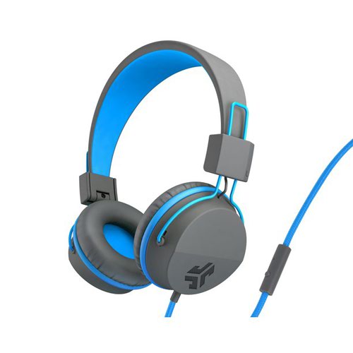 JLab Audio JBuddies Studio Binaural Over Ear Folding Kids Headphones Blue Grey