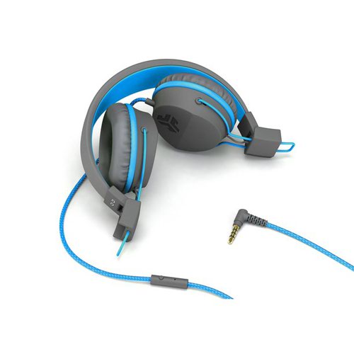 JLab Audio JBuddies Studio Binaural Over Ear Folding Kids Headphones Blue Grey JLab