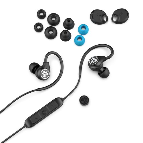 JLab Audio Fit Sport Wireless Neckband Ear Hooks Headset Black Headphones 8JL10332556