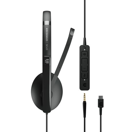 On-ear single-sided USB headset with 3.5 mm jack and detachable USB cable with in-line call control. Work your way with a stylish, comfortable headset designed for the demands of today’s hybrid workplace with superior sound.Experience the elegant and comfortable ADAPT 100 Series. The headsets that adapt to you and your device, whatever device you are using. Enjoy exceptional audio quality and superior sound while soft earpads provide all day comfort. The series includes Microsoft Certified and UC optimized variants with or without ANC so you can block out noise disturbances instantly and enjoy a seamless call experience wherever you go. With flexible connectivity, it’s simply plug and play – working remotely, at the office or on the go.Work in style with an elegant headset designed for the smart office. Experience flexibility and comfort with large on-ear noise-damping earpads and a discreet boom arm that folds neatly away into the headband. Choose ANC variants to effectively block out distracting noises in the office instantly. Choose between UC optimized and Teams Certified variants. Jump straight into Microsoft Teams meeting with dedicated Teams’ button, while smart audio technologies give you peace of mind to focus and boost productivity.Turn any space into your study space with an elegant and superior audio tool. Listen and learn with great sound, while the foldable boom arm and exceptional microphone clarity ensures a good call experience during lectures and group calls. Smart audio technologies reduce noise disturbances to enable you to focus and concentrate on the task at hand, while the lightweight fold-flat design with comfortable earpads makes it easy to carry around.Experience an audio tool that adapts to you wherever you go. Lightweight, foldable and portable, the headset is designed for today’s hybrid workplace with EPOS Voice™ technology and a noise-cancelling microphone. Enjoy a seamless call experience wherever you work, while smart audio technologies and noise-damping earpads ensure a disruption-free workplace, anywhere. With variants optimized for UC and certified for Microsoft Teams, you can optimize your performance however and wherever you work.Included in the box:Headset, acoustic foam ear pad/s mounted on headset, cable with call control (USB-A/USB-C), quick guide, safety guide, compliance sheet