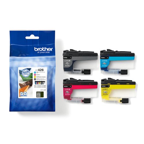BRLC426VAL | Looking for a cartridge that offers effortless performance every time you print? The Brother LC426VAL multipack (including black, cyan, yellow and magenta ink cartridges), with colour fade resistant properties guarantees smooth, reliable and top quality printouts from your first to your last print. Our perfectly balanced inks ensure your printer stays working at its best. Brother consider the environmental impact at every stage of your ink cartridge life cycle, reducing waste at landfill. All our hardware and ink cartridges are built to have as little impact on the environment as possible.  Genuine Brother LC426VAL ink cartridges - worth it every time.