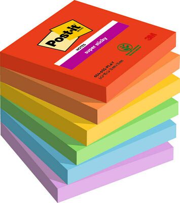 Post it Super Sticky Notes Playful Colours 76x76mm 90 Sheets (Pack of 6) 7100258795